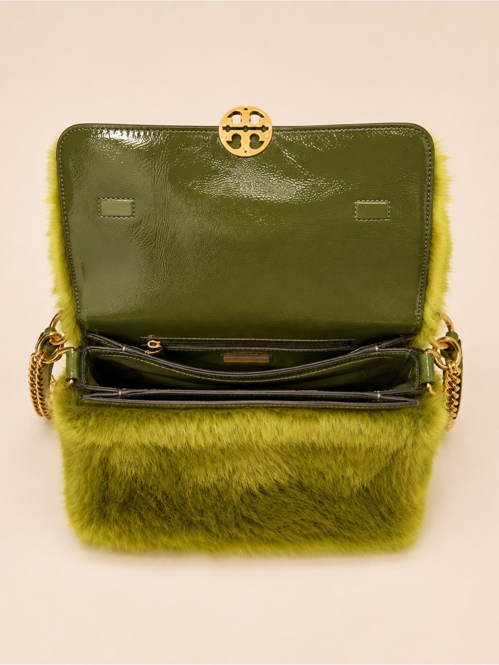 Tory Burch Chelsea Faux Fur Convertible Crossbody Shoulder Bag Chartreuse Green - Picture 5 of 10